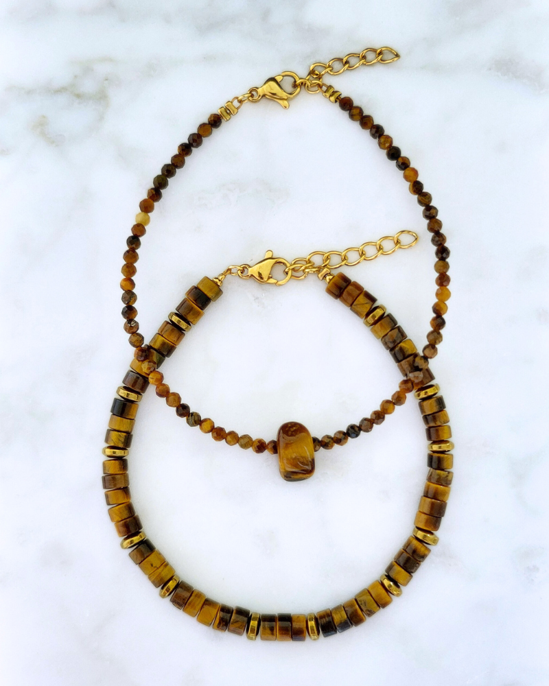 Tijgeroog armband met kralen en steen