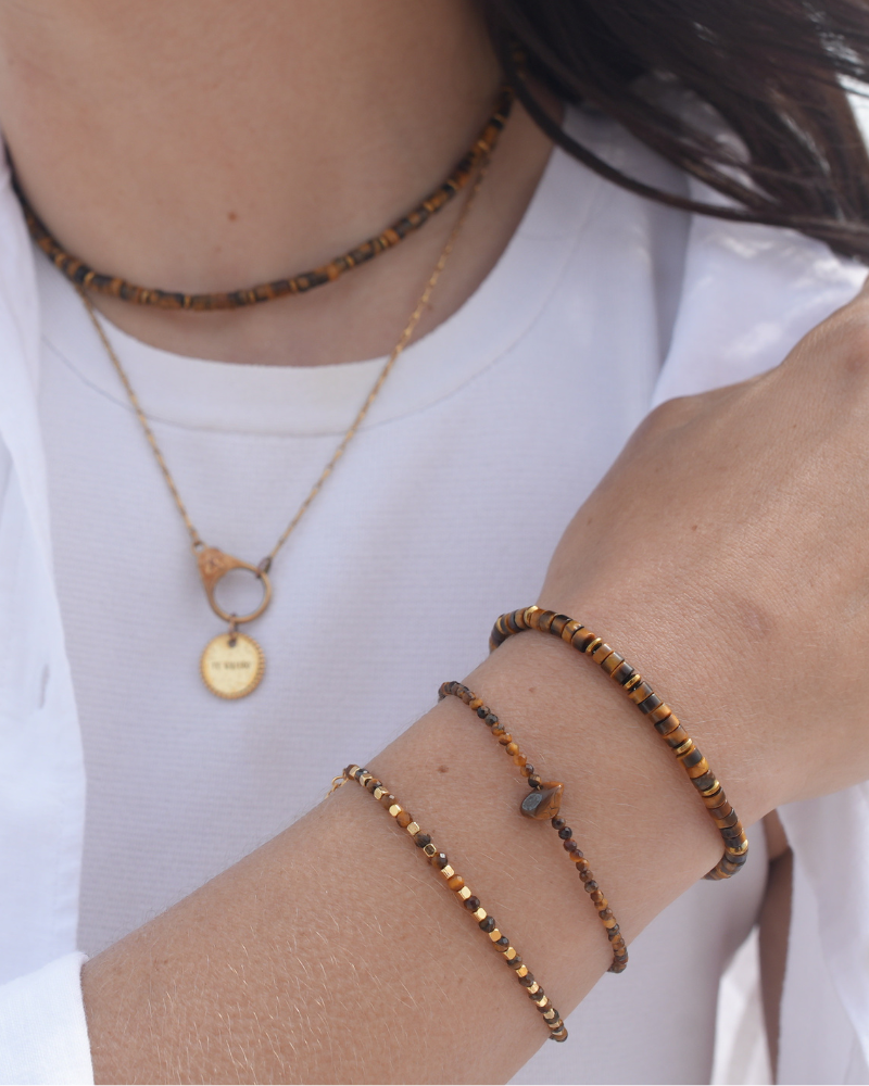 Tijgeroog armband met kralen en steen