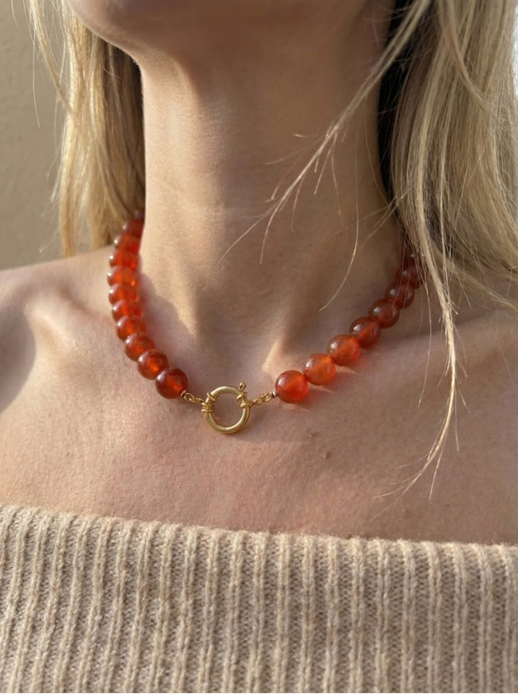 Rode Agaat kralenketting XL