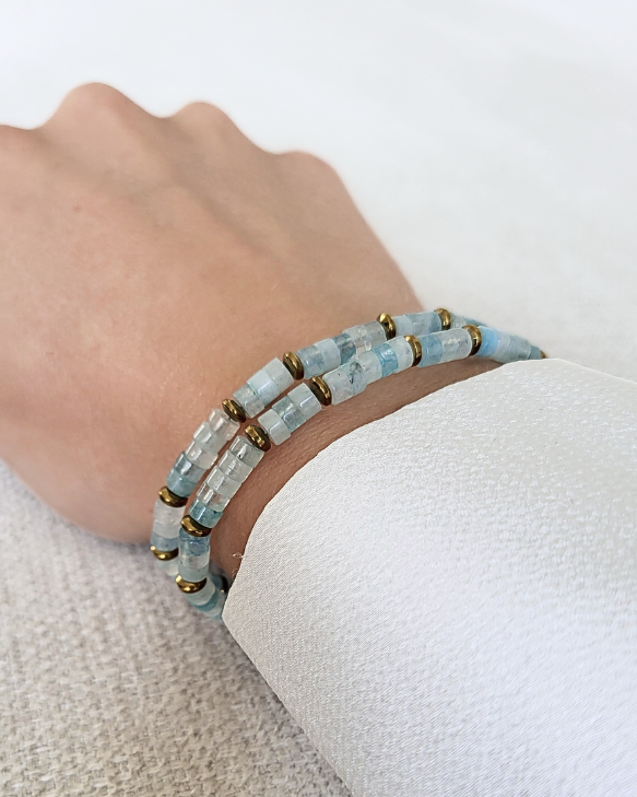 Aquamarijn armband - Heishi kralen