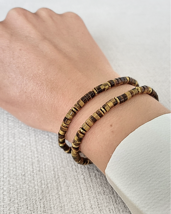 Tijgeroog armband - Heishi kralen