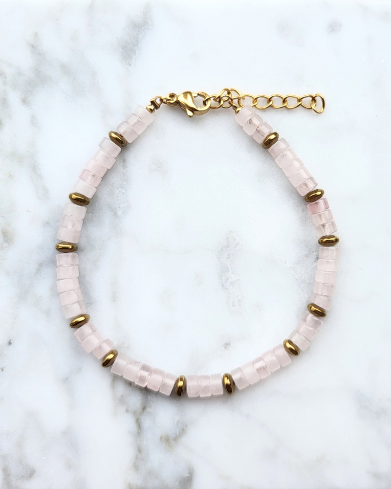 Rozenkwarts armband - Heishi kralen