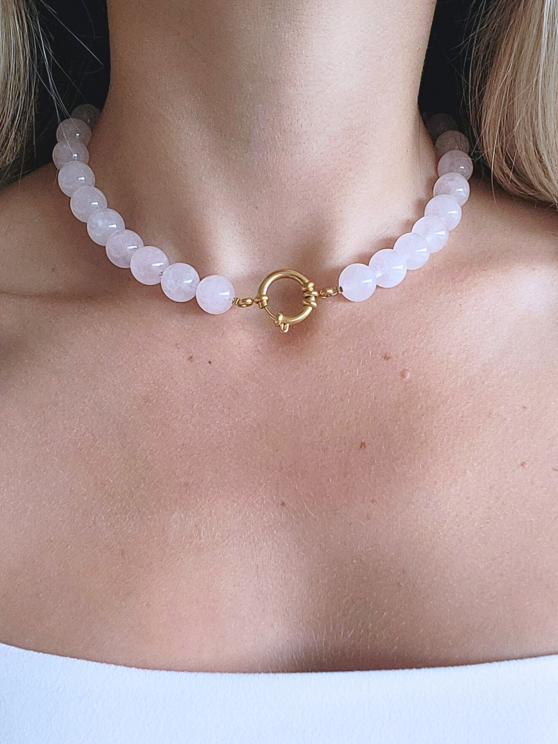 Rozenkwarts kralentketting XL