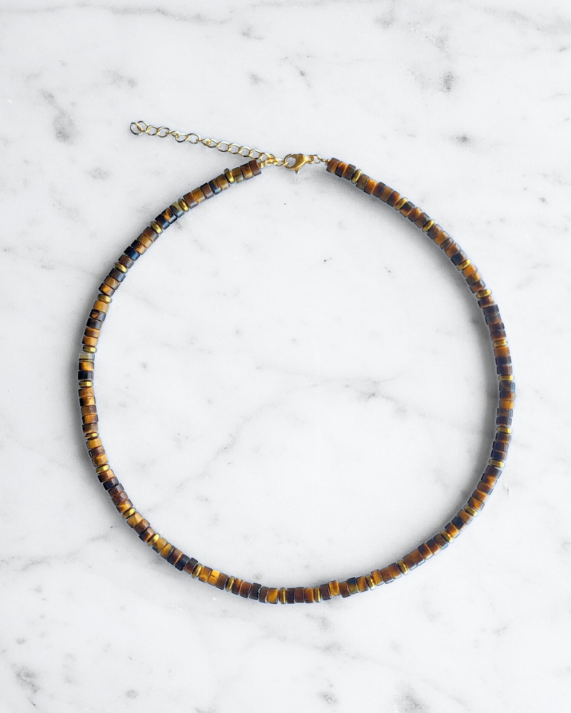 Tijgeroog ketting - Heishi kralen