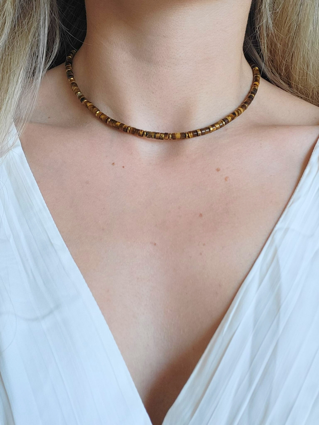 Tijgeroog ketting - Heishi kralen