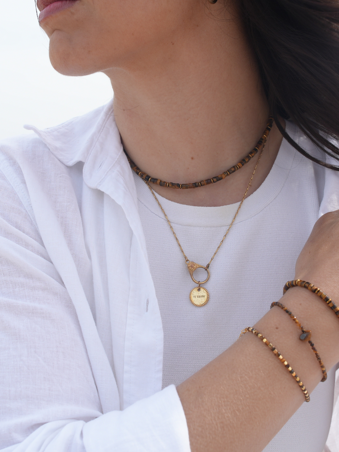 Tijgeroog ketting - Heishi kralen