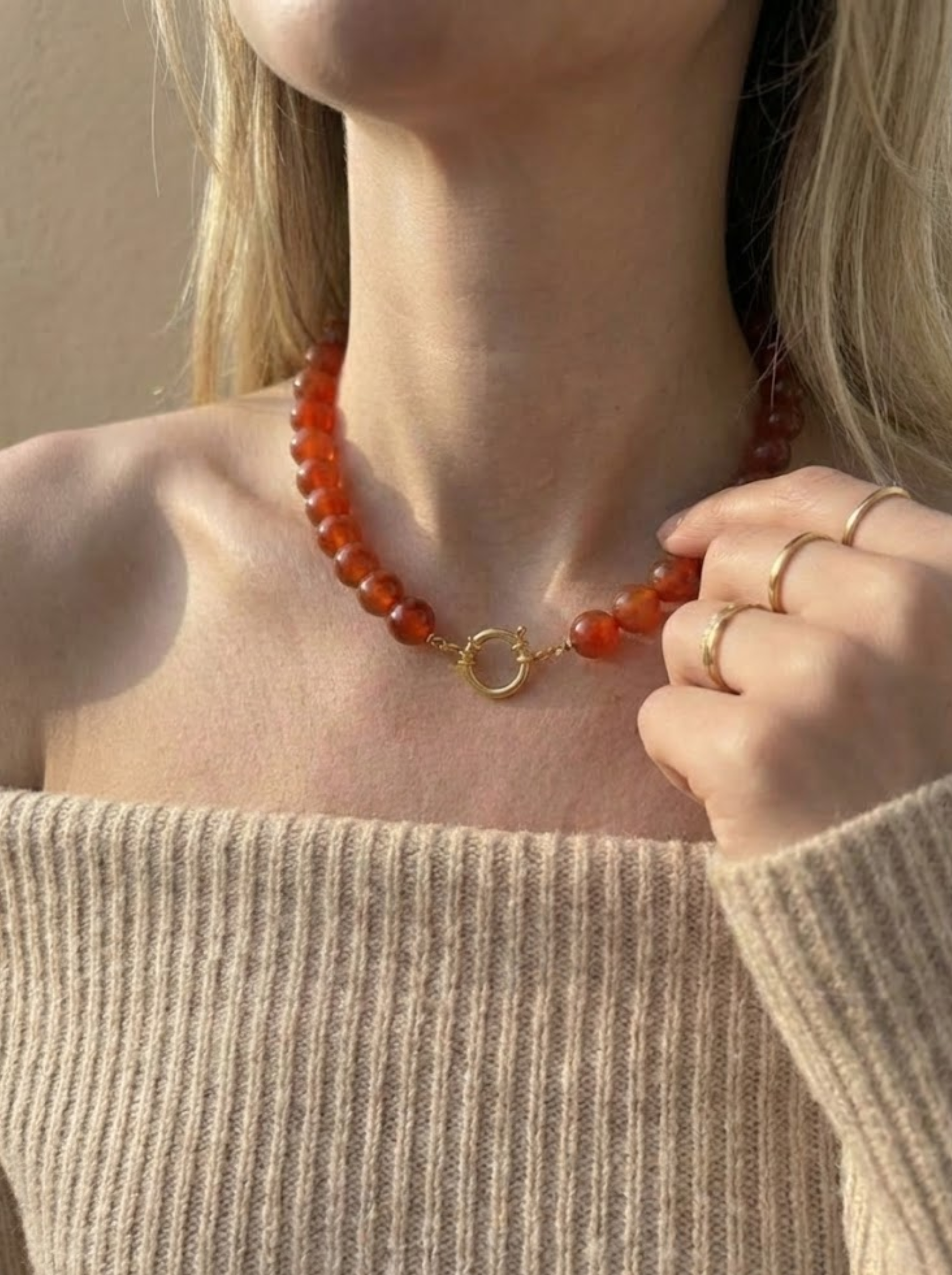 Rode Agaat kralenketting XL